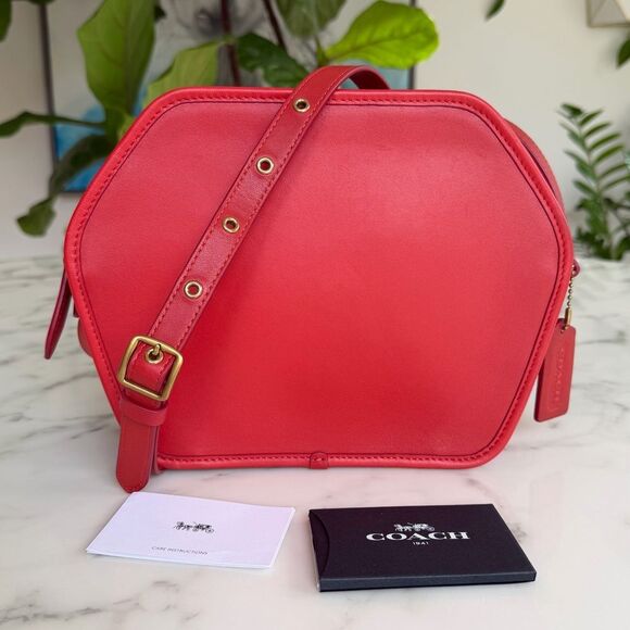 Coach Handbags - COACH Originals Archival Zip Geometric Pouch Leather Crossbody Bag Carmine Red